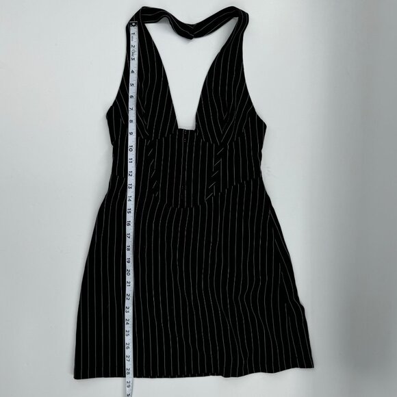 Princess Polly Hickson Mini Dress Black Pinstripe Halter Neck US 4 / AU 8 - Picture 12 of 12